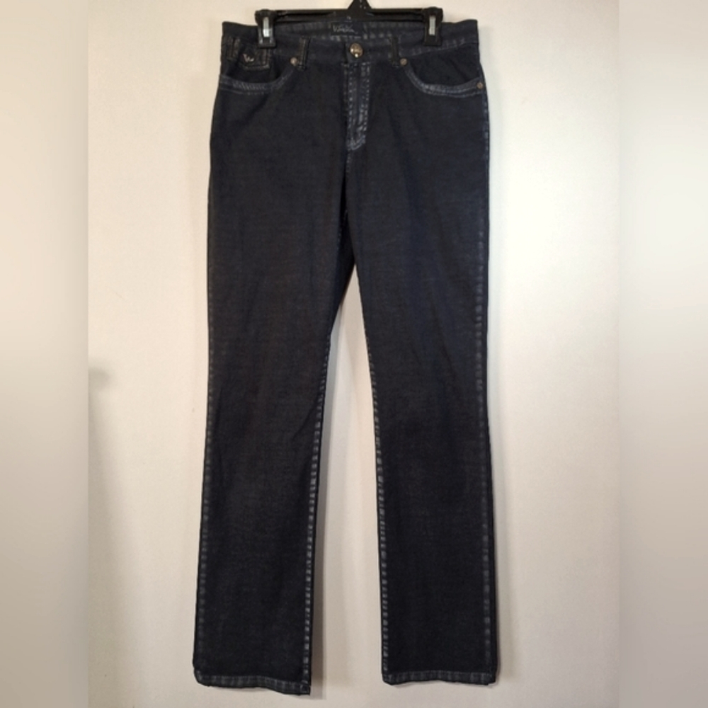 Votre Nom 10 Midrise Straight Leg Faded Black Leather Accent Pocket French Jeans